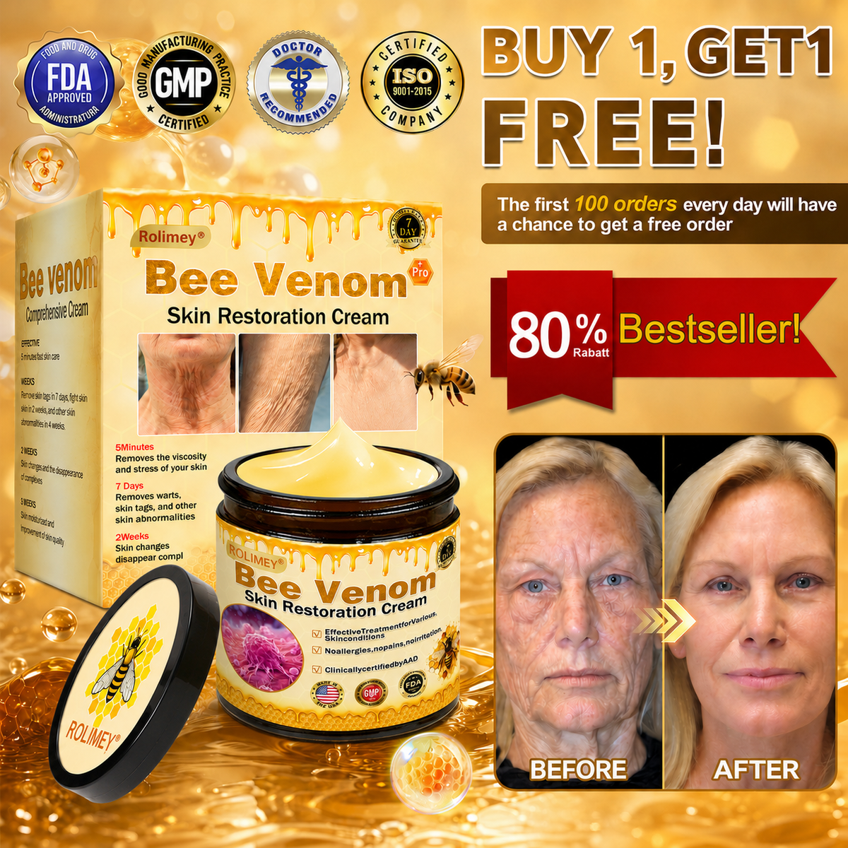 🧑‍⚕️Rolimey® Bee venom Pro Comprehensive Cream —Tightening for Skin Types 🔥