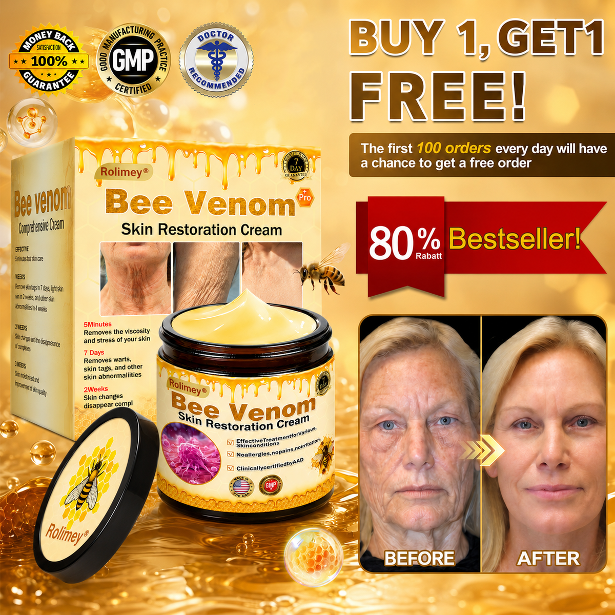 🌟Official Brand Shop丨Rolimey® Bee venom Pro Comprehensive Cream—Tightening for Skin Types