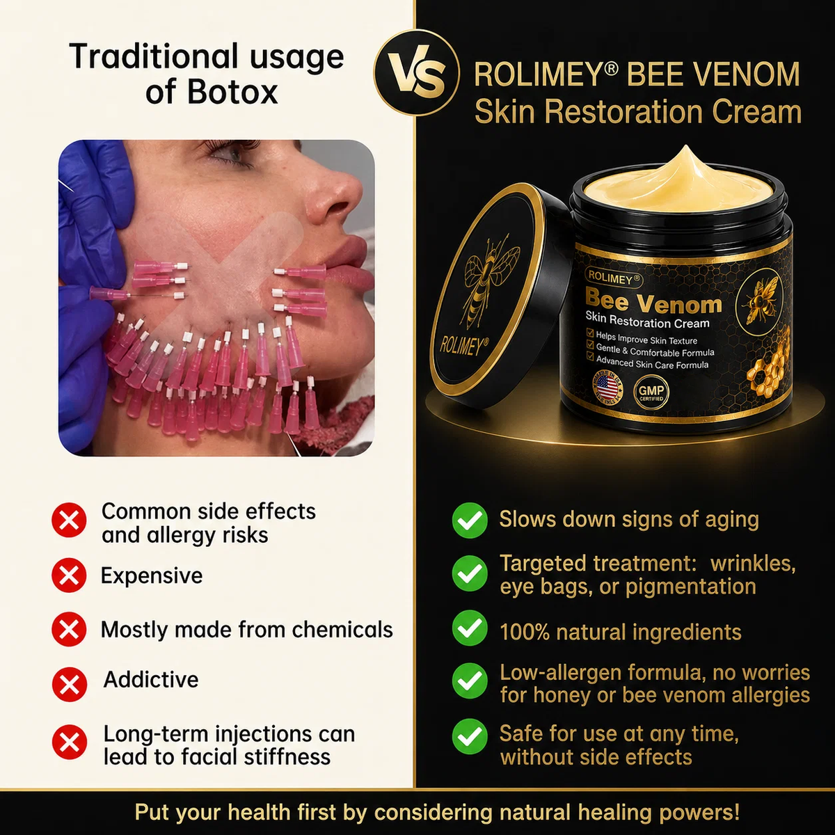 🐝Official Brand Black & Gold Upgraded Edition丨Rolimey® Bee venom Pro Comprehensive Cream —Tightening for Skin Types