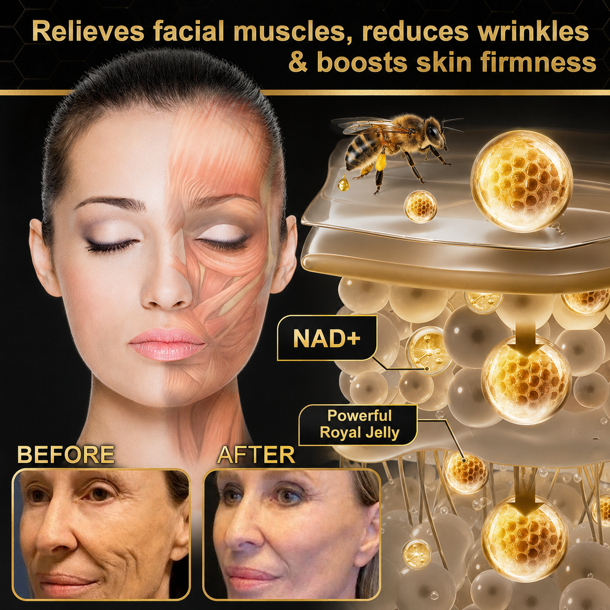 🐝Official Brand Black & Gold Upgraded Edition丨Rolimey® Bee venom Pro Comprehensive Cream —Tightening for Skin Types