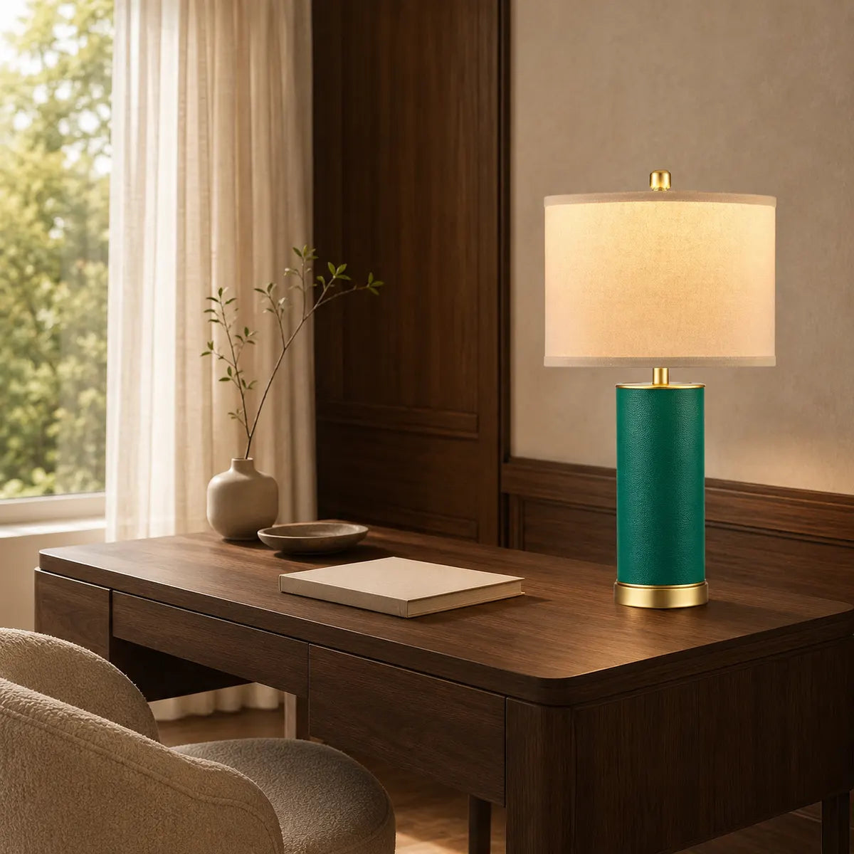 Rayloria Green Leather Table Lamps