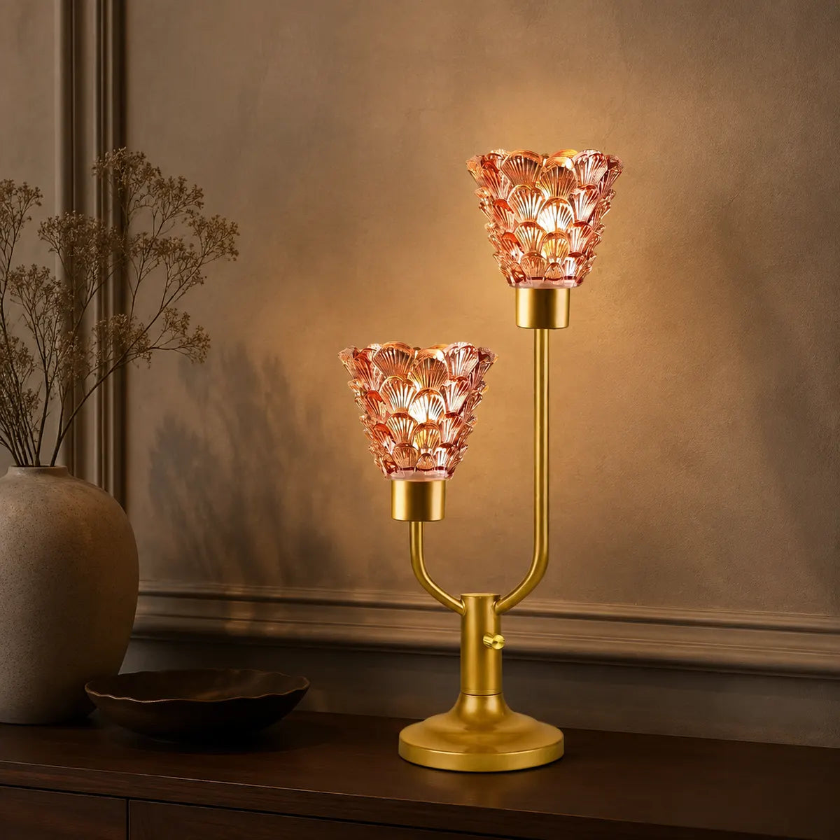 Rayloria Dimmable Pink Glass Table Lamp