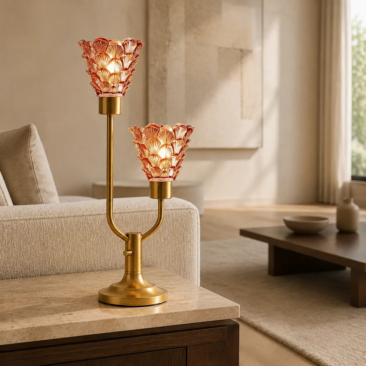 Rayloria Dimmable Pink Glass Table Lamp