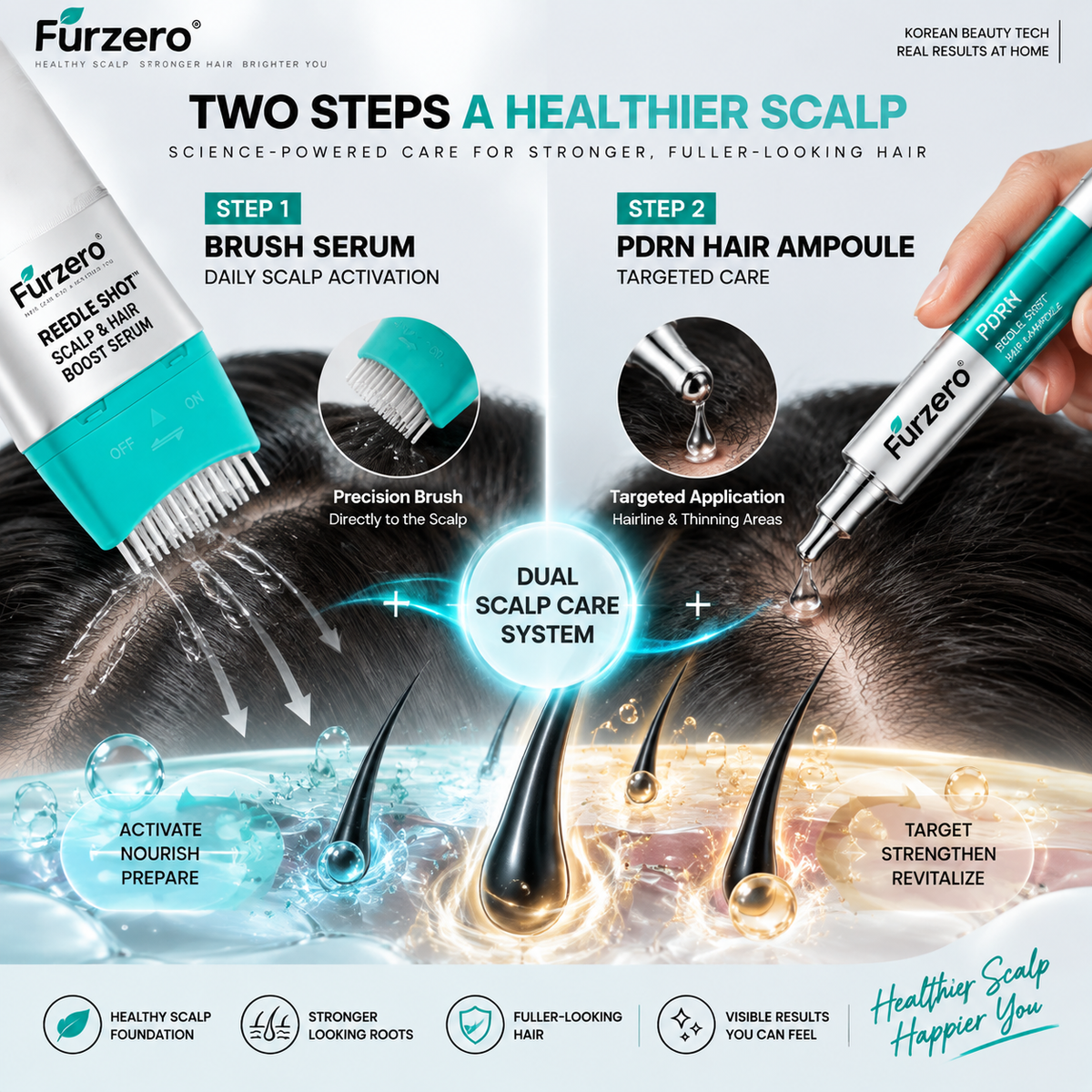Furzero® PDRN Scalp Care Set – Hair Growth Serum & Ampoule for Fuller, Thicker-Looking Hair