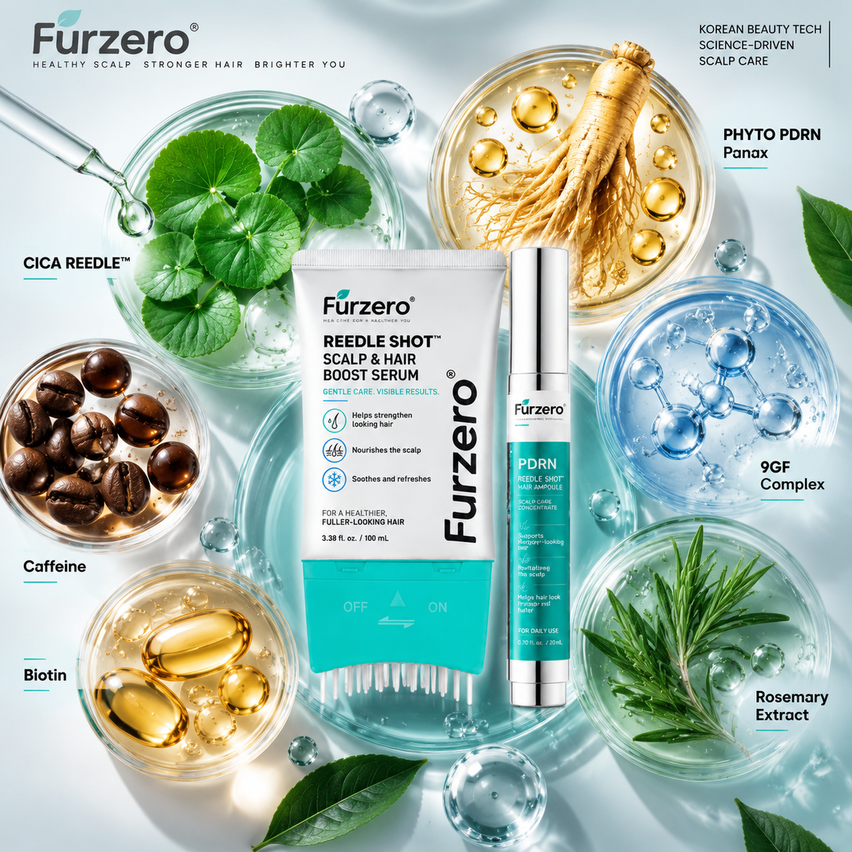 Furzero® PDRN Scalp Care Set – Hair Growth Serum & Ampoule for Fuller, Thicker-Looking Hair